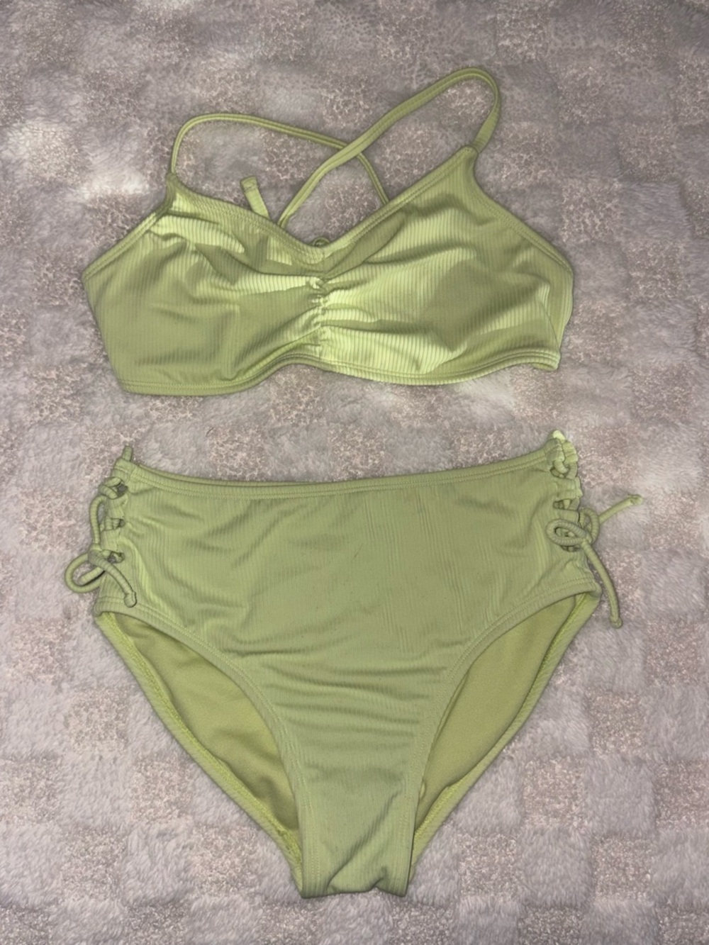 Girls Art Class Light Green Ribbed Two-Piece Swimsuit Set • Large (10/12)